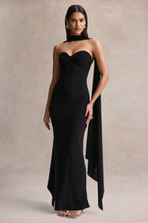 Sheila | Black Bandeau Maxi Dress With Scarf Detail