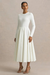 Bellamy | Cream Crew-Neck Long Sleeve Midi Dress