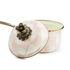 Mackenzie-Childs Rosy Check Enamel 1 Qt. Saucepan