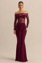 Iskra | Burgundy Extreme Ruffled Maxi Skirt