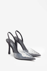 Covergirl | Black Diamante Sling Back Pointed Heels