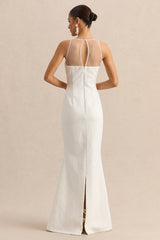 Rosevine | White Crew-Neck Maxi Dress With Mesh Panel