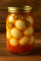 32oz Large Jar Cajun Jalapeño Spicy Pickled Eggs | Bold Cajun Spice Brined Hard Boiled Eggs Portable Spicy Savory Snack