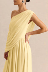 Sabianna | Lemon Asymmetric-Neck Maxi Dress With Draped Detailing