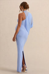 Merella | Light Blue High Neck Maternity Maxi Dress With Cape Sleeve