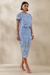 Ina | Powder Blue Lace Crew-Neck Crop-Top