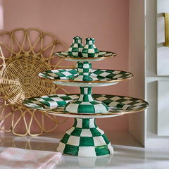 Emerald Check Mini Pedestal Platter