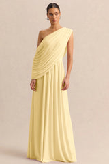 Sabianna | Lemon Asymmetric-Neck Maxi Dress With Draped Detailing