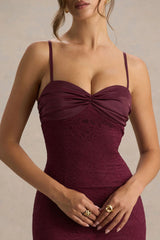 Juana | Burgundy Lace And Satin Sweetheart-Neck Satin Maxi Dress
