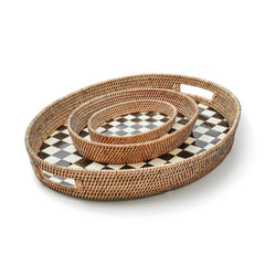 Courtly Check Large Enamel & Rattan Serving Tray
