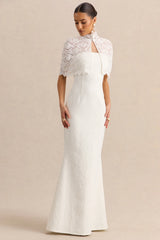 Rosevine | White Crew-Neck Maxi Dress With Mesh Panel