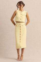 Glyra | Lemon Tailored Midi-Skirt With Button-Detailing
