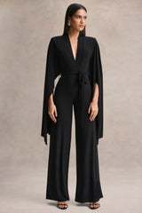 Laurina | Black Plunge-Neck Jumpsuit