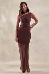 Cyrilla | Brown High-Neck Maxi Dress With Gold-Detail