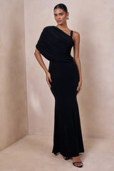 Sylvie | Black Asymmetric-Neck Maxi Dress