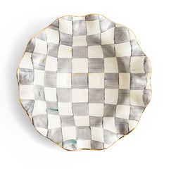 Handmade Sterling Check Medium Ceramic Fluted Serving Bowl