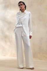 Ilena | Cream Satin Wide-Leg Trouser
